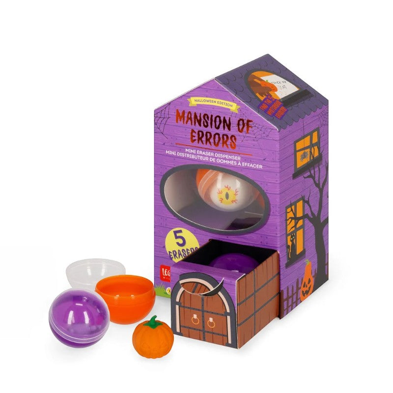 Mini distributore 5 gomme Legami Mansion of Errors: packaging villa infestata, gomme horror-kawaii. Edizione limitata Halloween! Scoprilo
