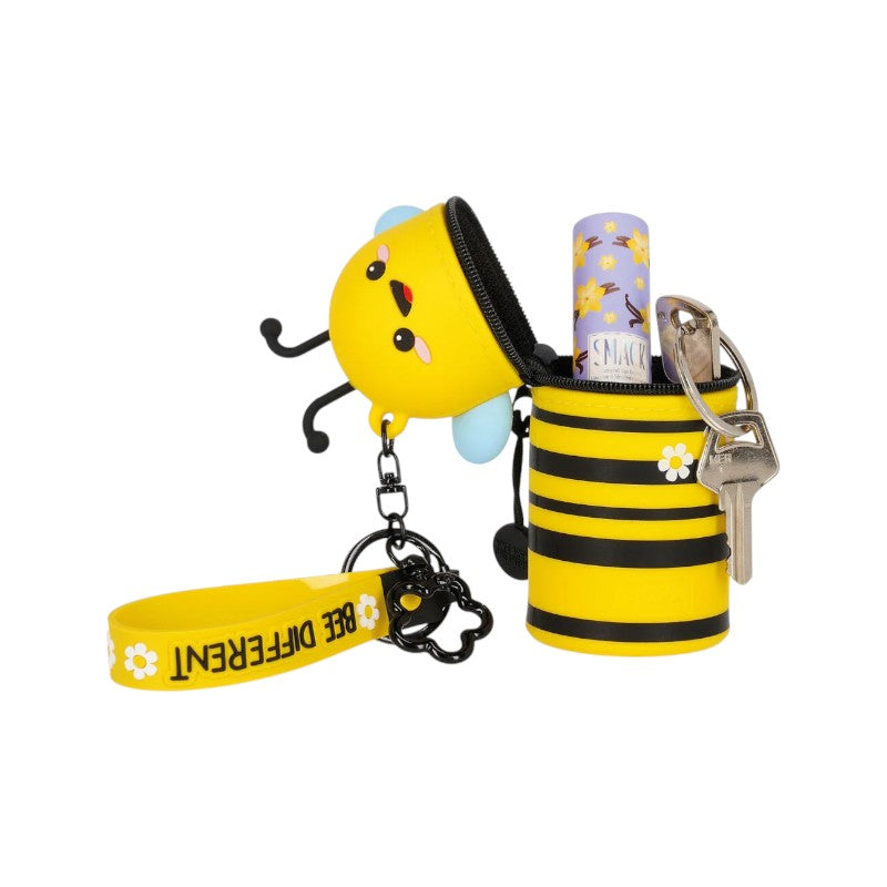 Mini astuccio portapenne kawaii con portachiavi da zaino a forma di ape.