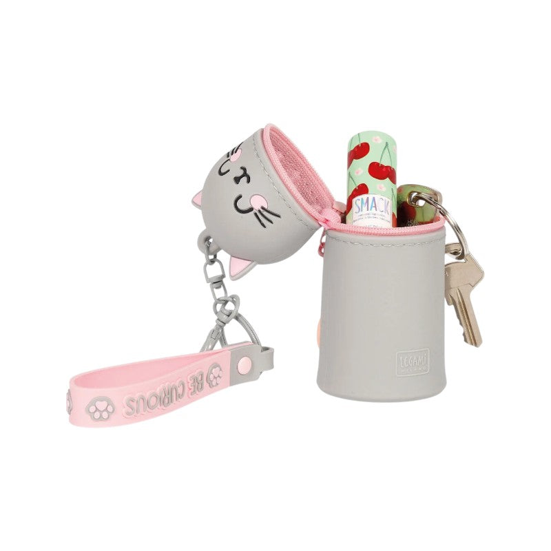Mini astuccio portapenne kawaii con portachiavi da zaino a forma di gatto