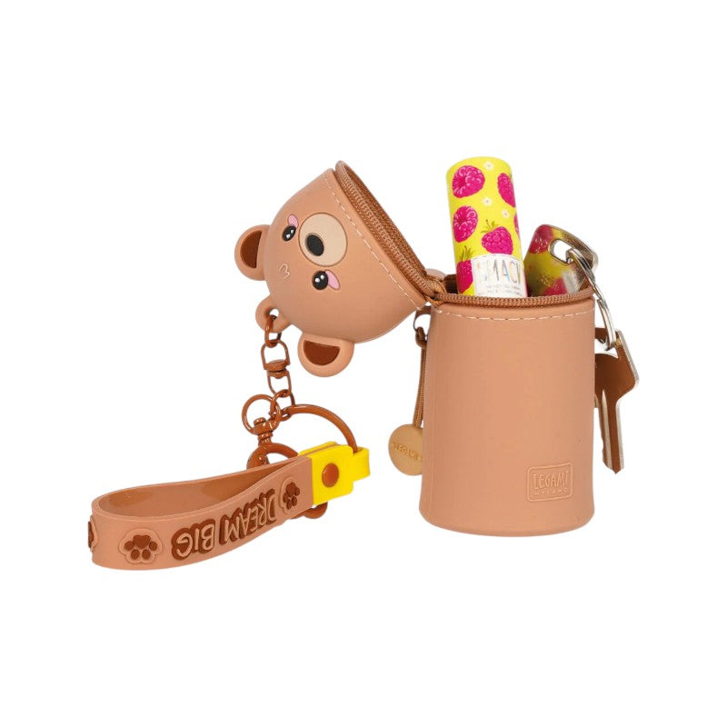 Mini astuccio portapenne kawaii con portachiavi da zaino a forma di orsetto