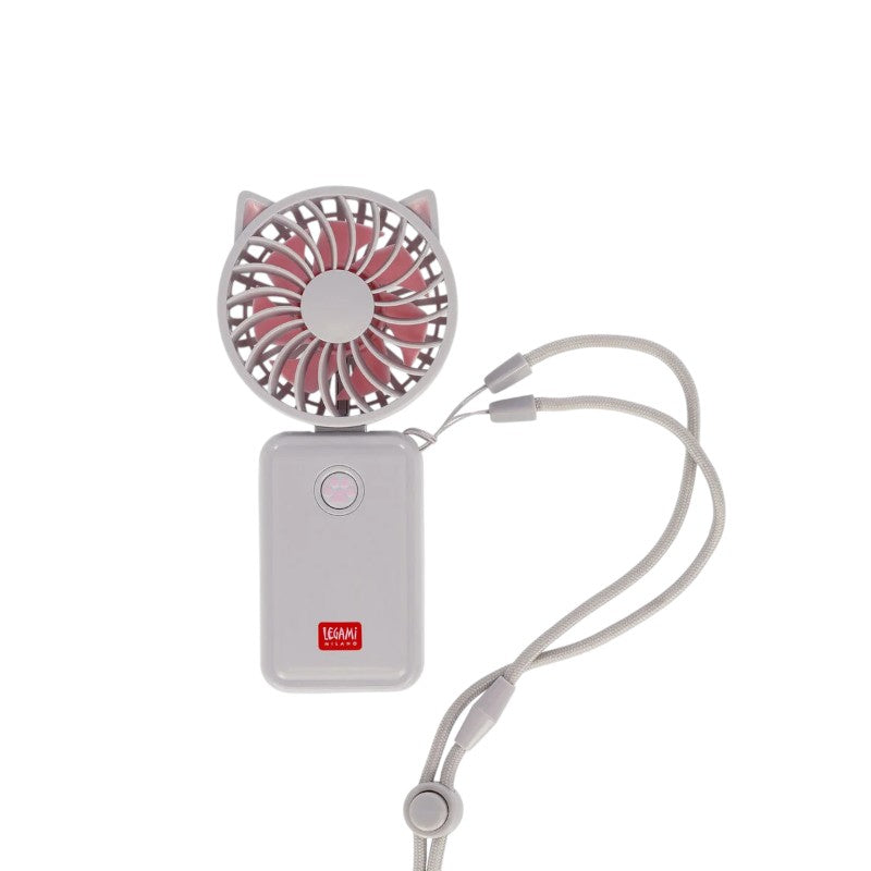 Ventilatore pieghevole ricaricabile Legami Kitty: 3 velocità, 3 inclinazioni, USB Type-C incluso, 50g. Design gatto kawaii. Fresco e tascabile ovunque!
