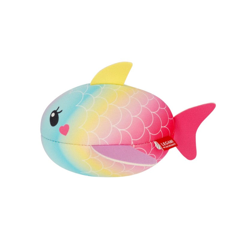 Palla galleggiante Legami Unicorn Fish: pesciolino arcobaleno in neoprene, 17x13cm, 74g. Non affonda mai, facile da afferrare. Giocattolo acquatico magico!
