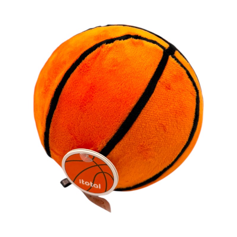 Cuscino squishy pallone basket I-Total: memory form morbidissimo, pelo soft arancione e nero. Regalo originale e antistress per appassionati di basket!
