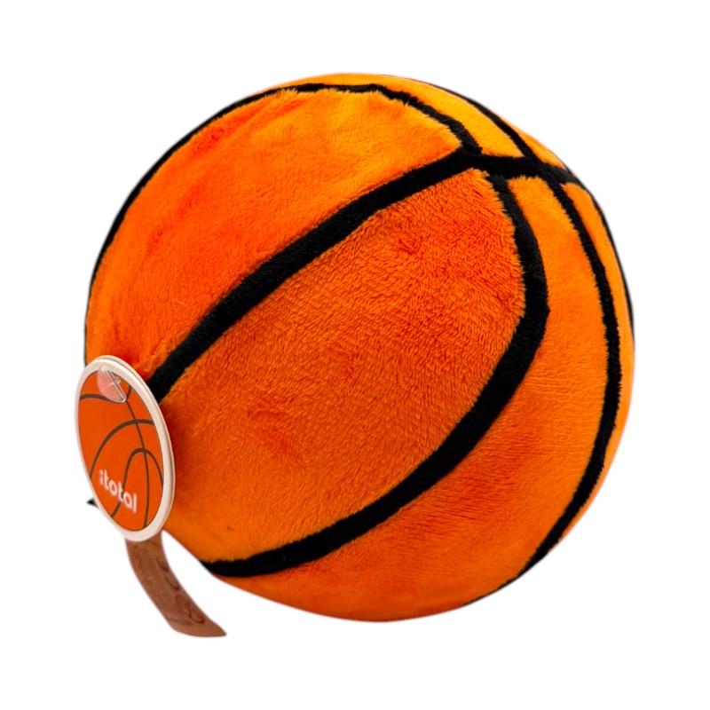 Cuscino squishy pallone basket I-Total: memory form morbidissimo, pelo soft arancione e nero. Regalo originale e antistress per appassionati di basket!
