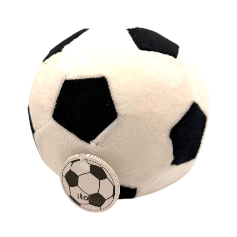 Cuscino squishy pallone calcio I-Total: memory form morbidissimo, pelo soft bianco e nero. Regalo originale e antistress per appassionati di calcio!
