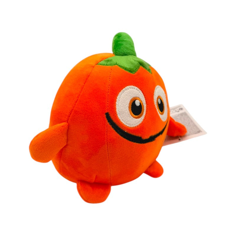 Peluche Halloween Zucca 22x24cm: design kawaii con peduncolo verde, morbido e coccoloso. Il pupazzo perfetto per Halloween! Scoprilo