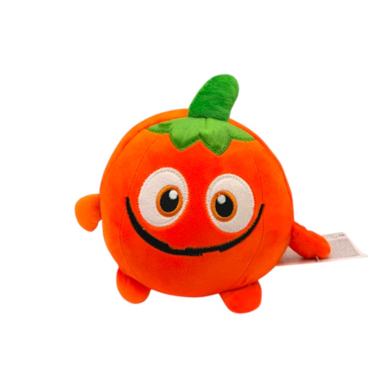 Peluche Halloween Zucca 22x24cm: design kawaii con peduncolo verde, morbido e coccoloso. Il pupazzo perfetto per Halloween! Scoprilo
