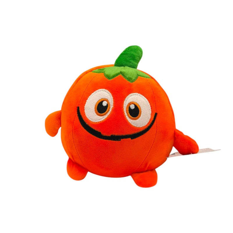 Peluche Halloween Zucca 22x24cm: design kawaii con peduncolo verde, morbido e coccoloso. Il pupazzo perfetto per Halloween! Scoprilo