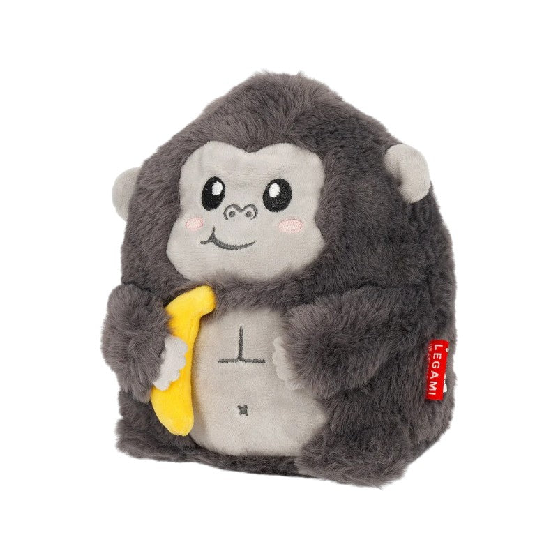 Peluche gorilla Legami Super Soft — pelo ultra-soffice, faccina kawaii ricamata, bananina gialla, formato compatto. Regalo morbidissimo e originale.
