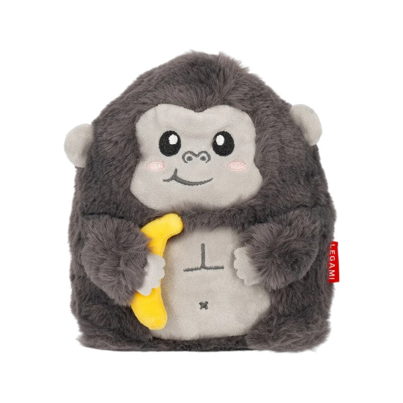 Peluche gorilla Legami Super Soft — pelo ultra-soffice, faccina kawaii ricamata, bananina gialla, formato compatto. Regalo morbidissimo e originale.