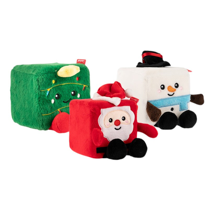 Peluche natalizio Colourbook a forma di cubo: albero di Natale, Babbo Natale o pupazzo di neve morbidi e kawaii. Su Viano Shop!