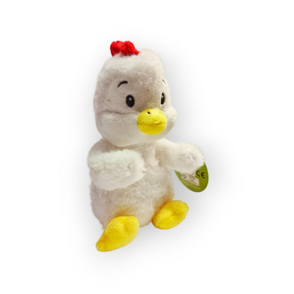 Fantastico peluche a forma di polletto di colore bianco con cresta rossa e dettagli gialli. Morbidissimo e tenerissimo, ottima idea regalo. Dimensione 16cm