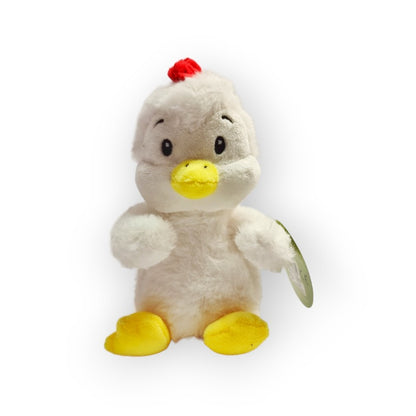 Fantastico peluche a forma di polletto di colore bianco con cresta rossa e dettagli gialli. Morbidissimo e tenerissimo, ottima idea regalo. Dimensione 16cm