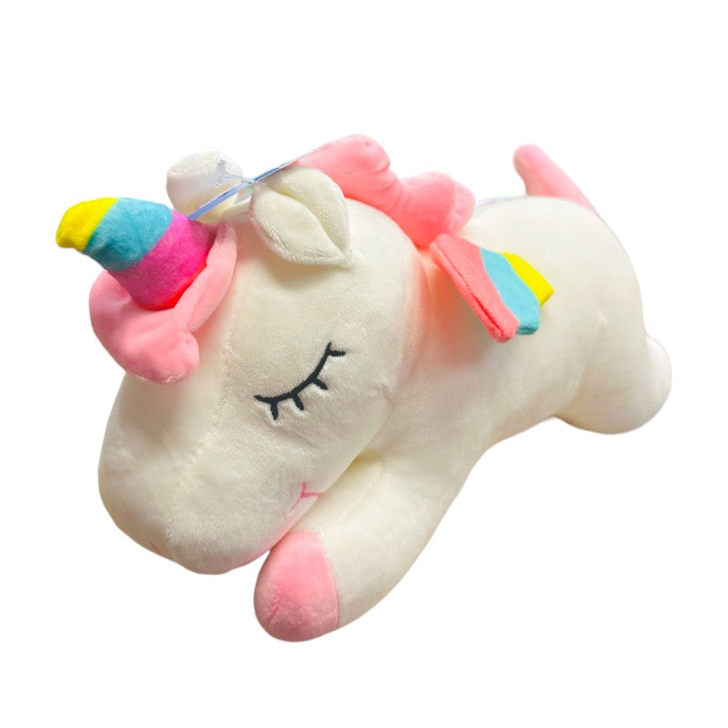 Bellissimo e morbidissimo peluche a forma di unicorno sdraiato