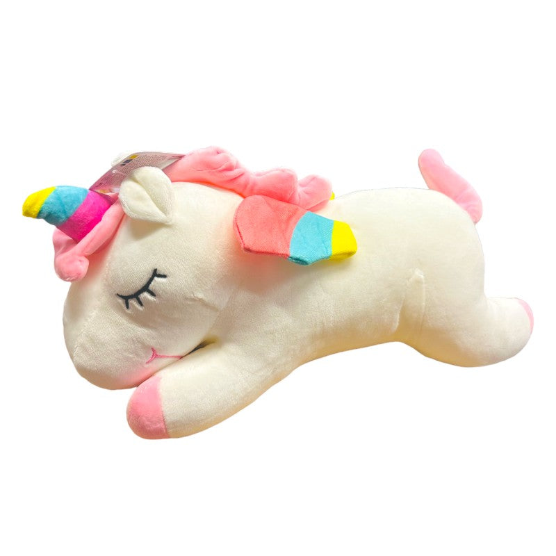 Bellissimo e morbidissimo peluche a forma di unicorno sdraiato