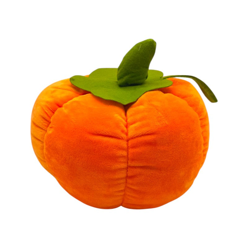 Cuscino peluche Zucca Autunnale: design kawaii con foglia, morbido peluche, disponibile in 25cm e 18cm. Il tocco d'autunno perfetto!