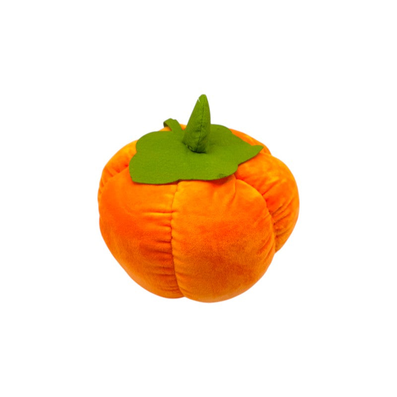 Cuscino peluche Zucca Autunnale: design kawaii con foglia, morbido peluche, disponibile in 25cm e 18cm. Il tocco d'autunno perfetto!