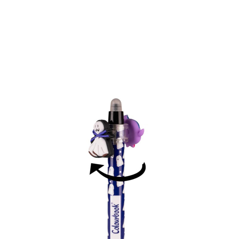 Penna gel cancellabile Colourbook Trick or Treat con topper Halloween che gira a 360°, inchiostro blu. Scoprila su Viano Shop!