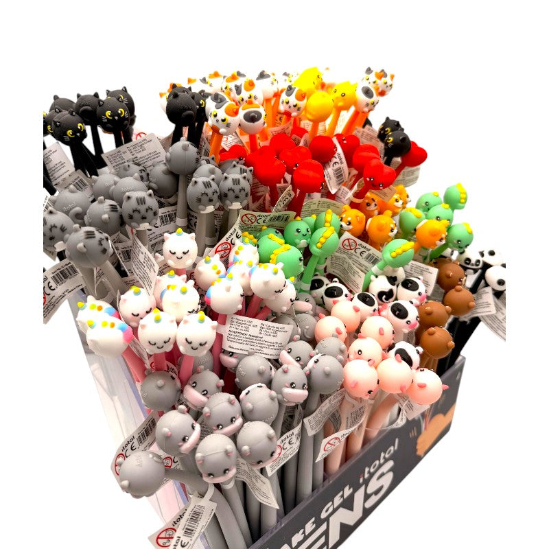 Penne gel Shake I-Total — topper animale 3D kawaii, meccanismo shake, inchiostro gel nero. Regalo originale per bambini e amanti della cartoleria.
