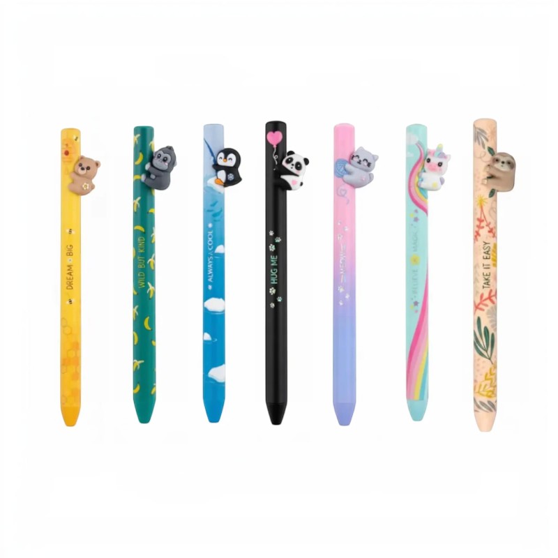 Penne a sfera Legami Free Hugs — personaggio animale 3D abbracciato al fusto, click, inchiostro nero, varianti koala, panda, unicorno e altri.