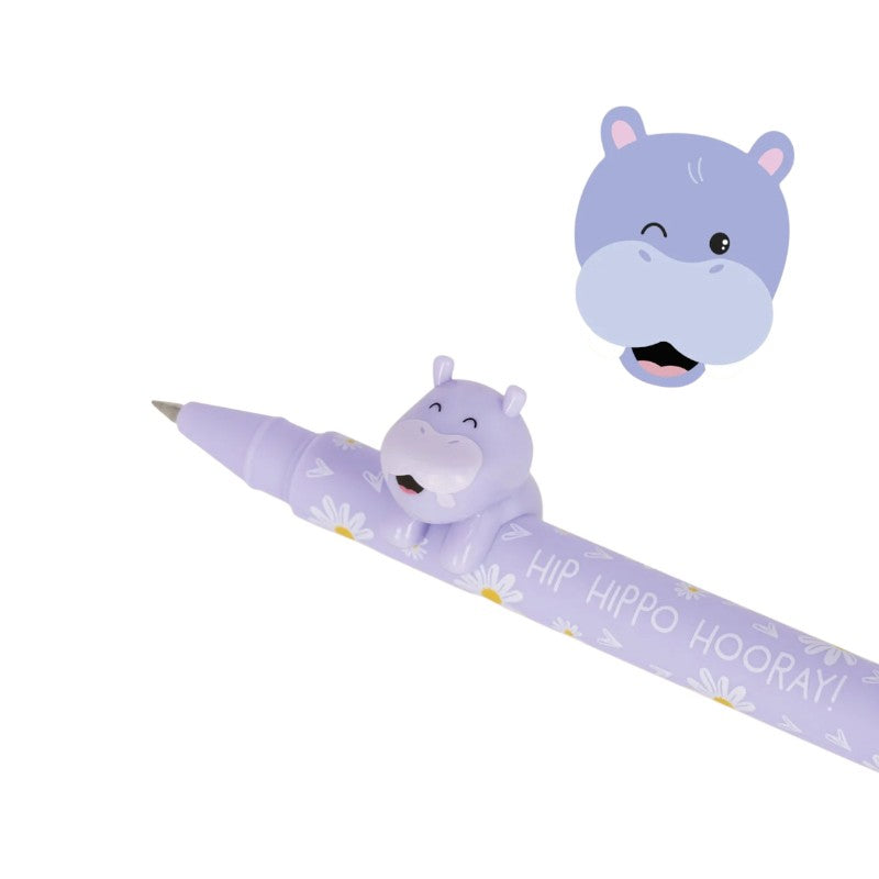 Bellissima penna a gel Legami Lovely Friends con animaletto rimovibile 3D a forma di ippopotamo