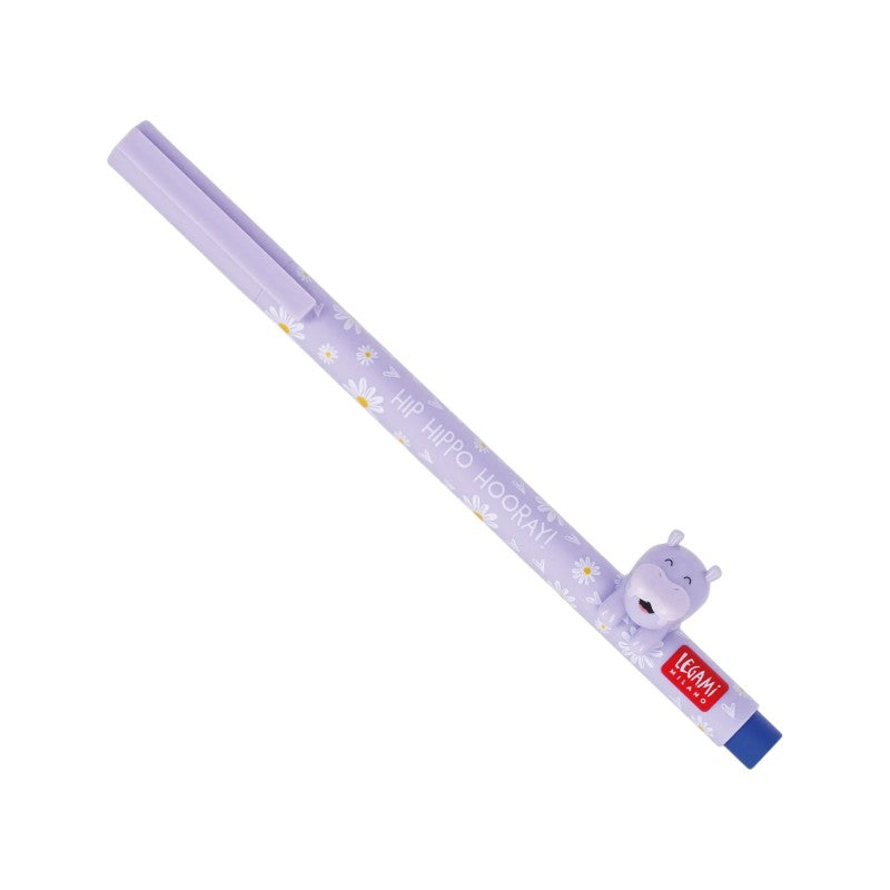 Bellissima penna a gel Legami Lovely Friends con animaletto rimovibile 3D a forma di ippopotamo