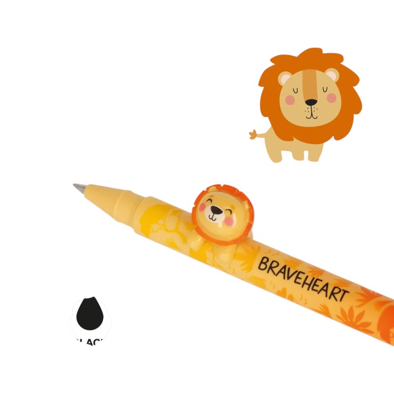 Bellissima penna a gel Legami Lovely Friends con animaletto rimovibile 3D a forma di leone