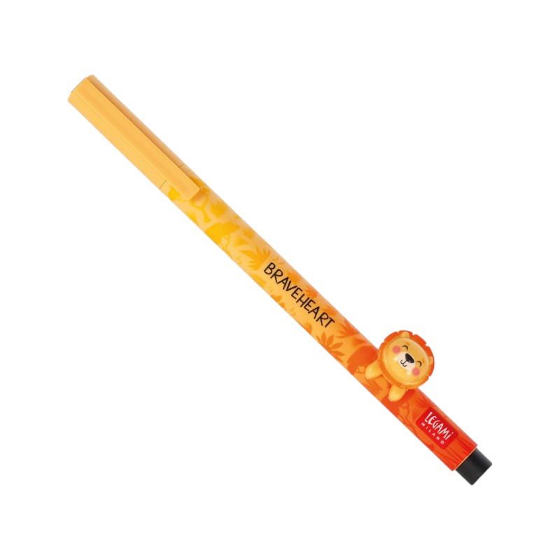 Bellissima penna a gel Legami Lovely Friends con animaletto rimovibile 3D a forma di leone