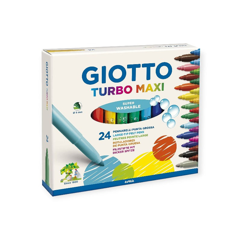 Confezione Pennarelli giotto turbo maxi. Questa confezione contiene 24 pennarelli colorati con inchiostro lavabile ed intenso