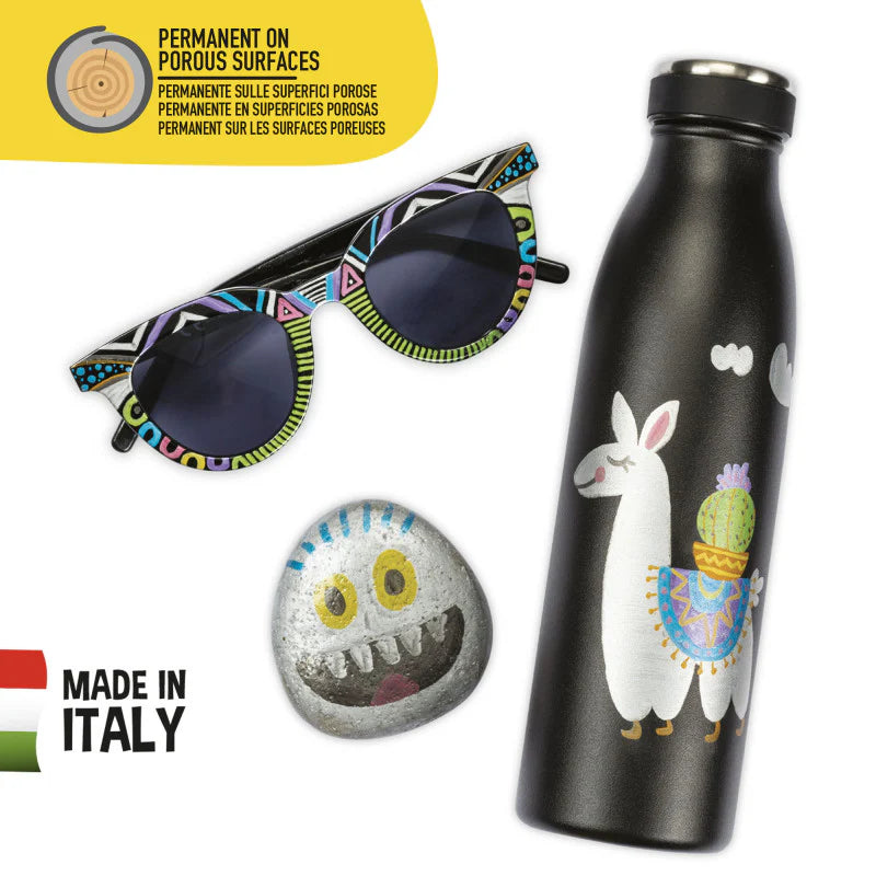 6 pennarelli metallici Carioca Maxi Tip: inchiostro acqua light-fast, permanenti su superfici porose. Ideali per carta scura e creatività. Made in Italy!