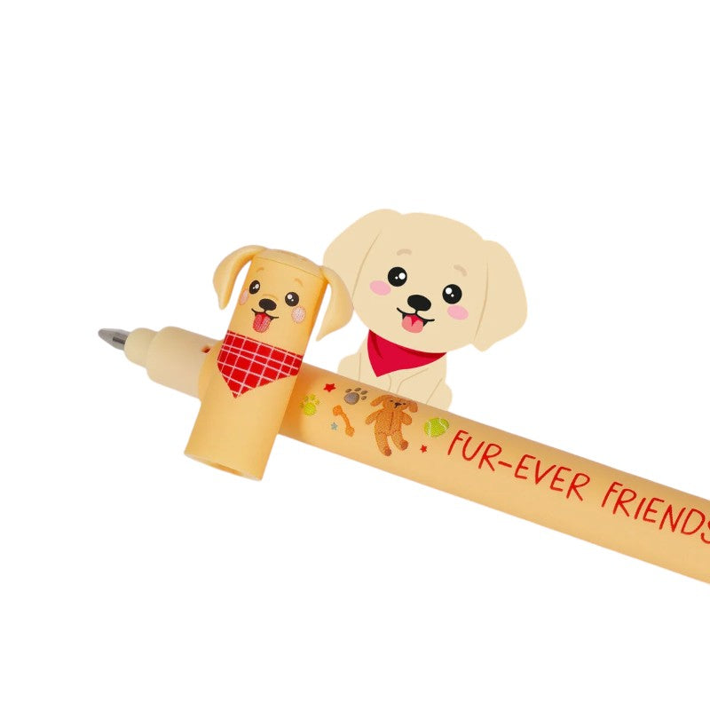 Penne cancellabili Legami Fur-ever Friends: 3 penne con topper cagnolini 3D, inchiostro rosso blu nero, punta 0,7mm, ricaricabili. Limited edition kawaii!
