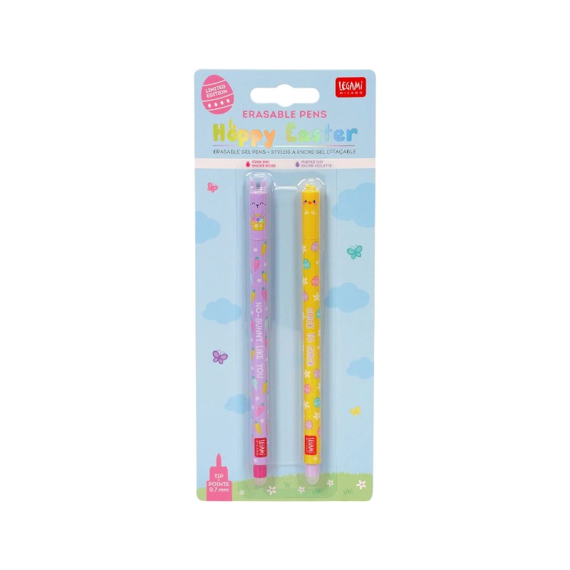 Ecco il set di due penne cancellabili legami a tema Pasqua: Pulcino &amp; Coniglietto