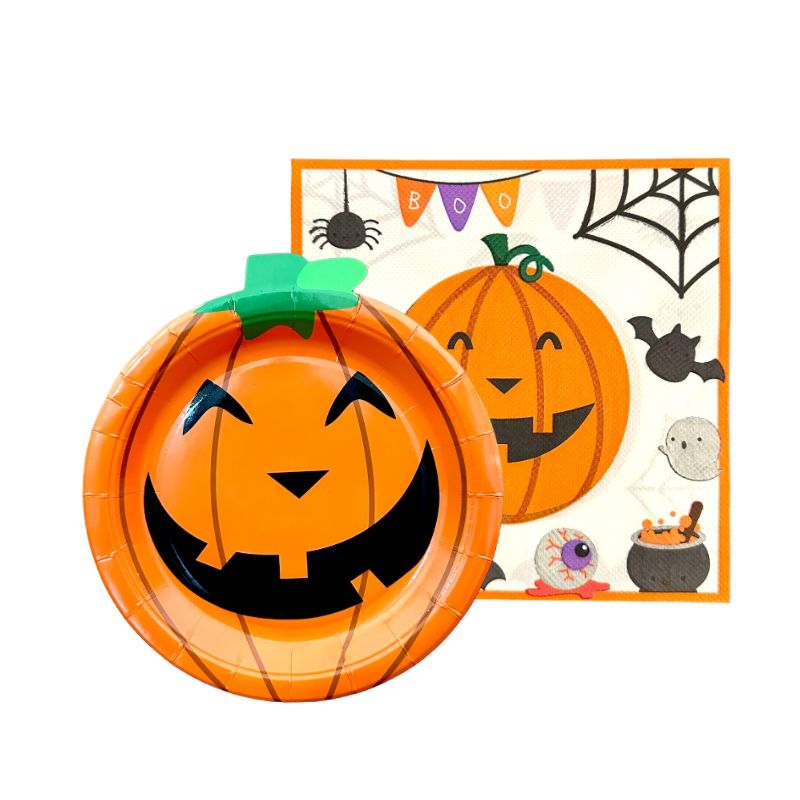 Set composto da 10 piatti e 20 tovaglioli a tema Halloween 