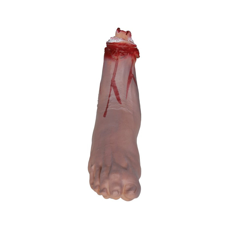 Piede mozzato finto di Halloween con effetto sangue realistico: decorazione horror per scherzi, feste a tema e case infestate. Su Viano Shop!