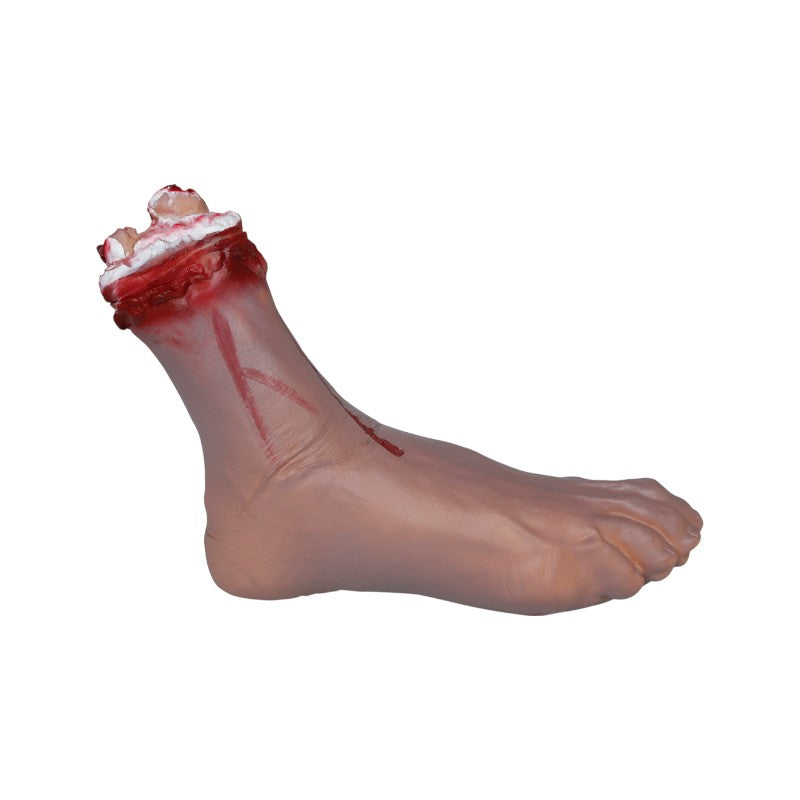 Piede mozzato finto di Halloween con effetto sangue realistico: decorazione horror per scherzi, feste a tema e case infestate. Su Viano Shop!