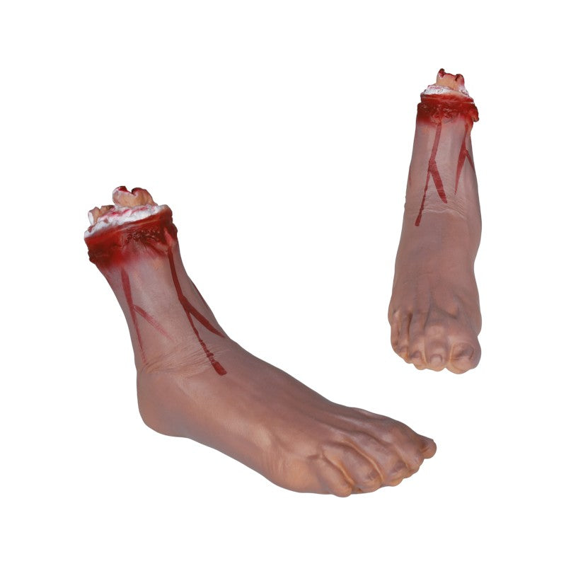 Piede mozzato finto di Halloween con effetto sangue realistico: decorazione horror per scherzi, feste a tema e case infestate. Su Viano Shop!