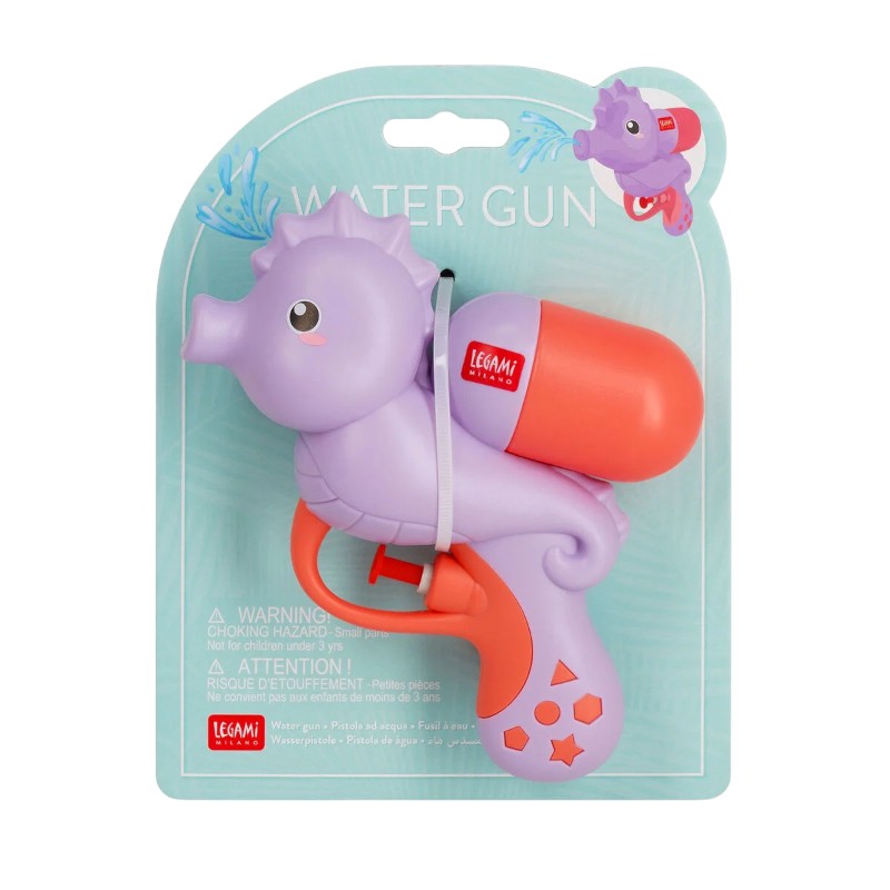 Pistola acqua Legami Seahorse: cavalluccio marino kawaii, serbatoio 50ml, getto 2,5m. Per bambini 3+. Il giocattolo estivo più divertente di spiaggia e giardino!
