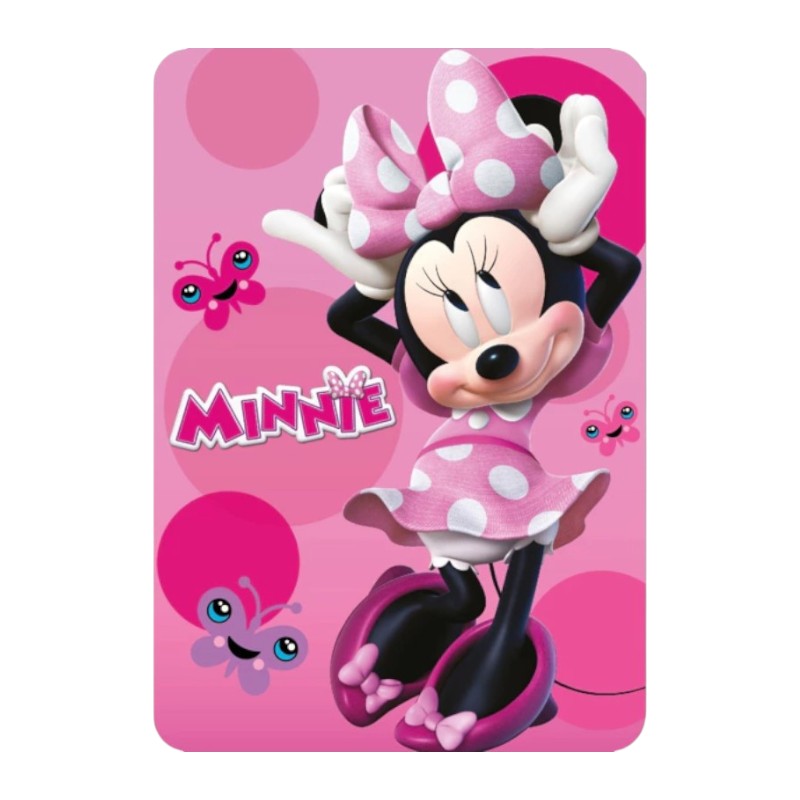 Bellissimo plaid in pile a tema Disney con Minnie in primo piano su uno sfondo rosa