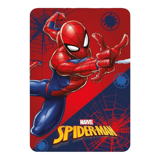 Bellissimo plaid in pile a tema Marvel con Spiderman che vola tra le ragnatele
