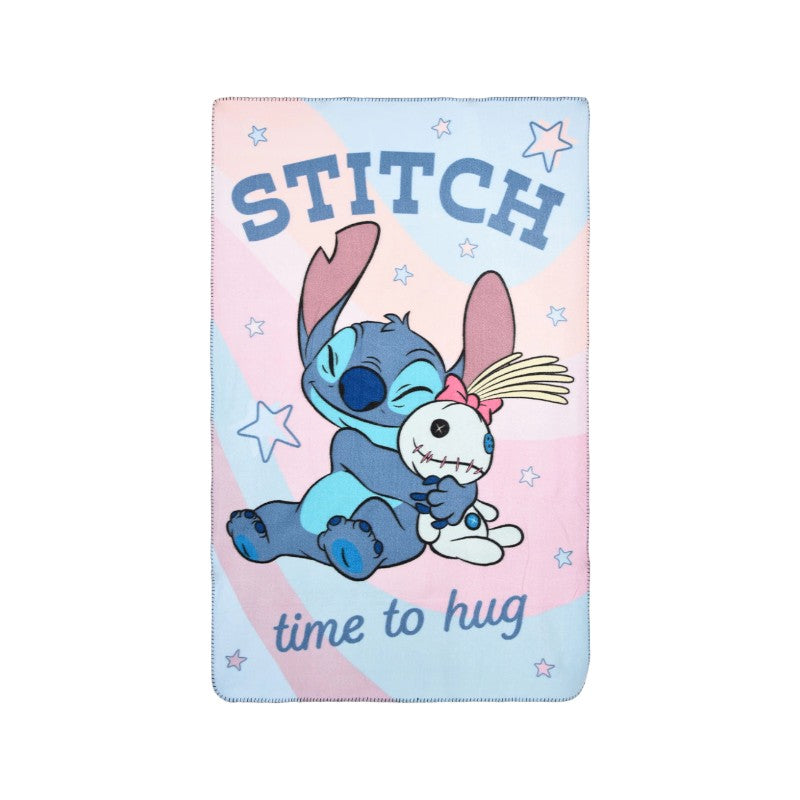 Bellissimo plaid in pile a tema Disney con Stitch che abbraccia il suo peluche