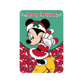 Bellissimo plaid in pile a tema natalizio con minnie vestita da Babbo Natale e la scritta "Merry Christmas"