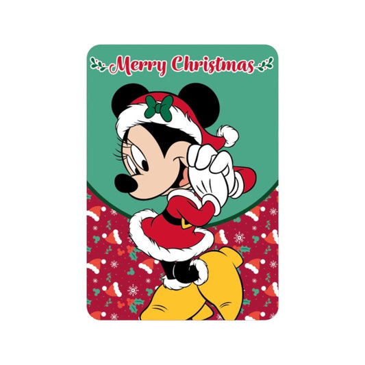Bellissimo plaid in pile a tema natalizio con minnie vestita da Babbo Natale e la scritta "Merry Christmas"
