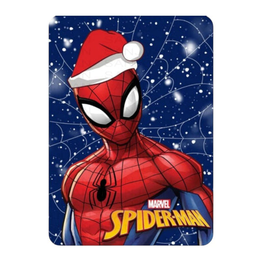 Bellissimo plaid in pile Marvel con Spiderman che indossa il cappello di Babbo Natale