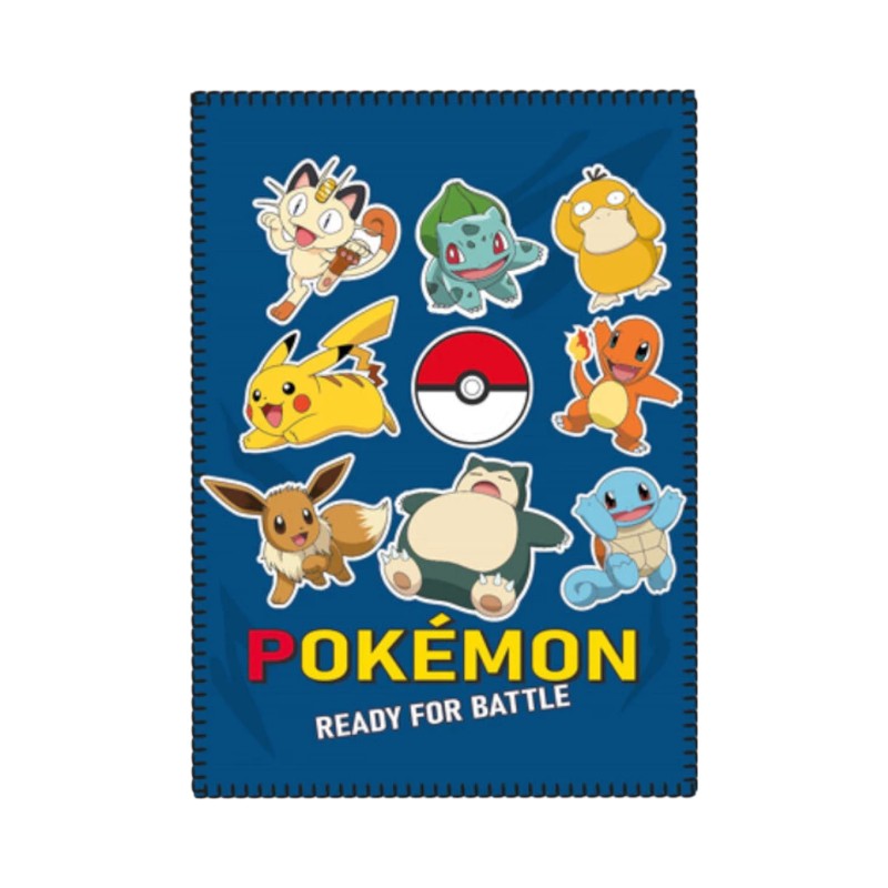 Bellissimo plaid in pile a tema Pokemon, blu con disegnati alcuni dei personaggi più famosi.