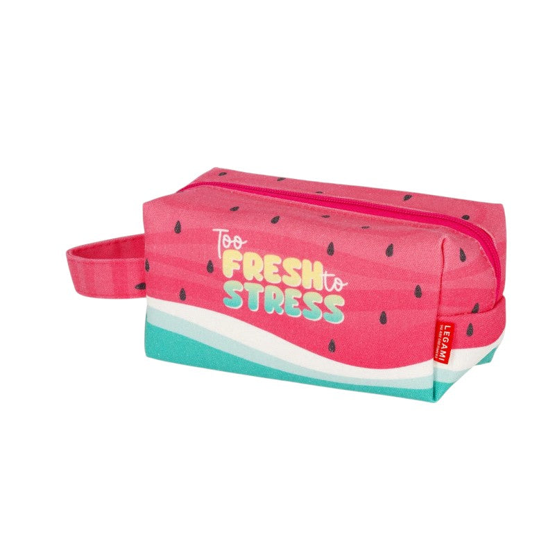 Pochette termica spiaggia Legami Watermelon 18x14cm: cotone canvas + interno EVA, zip, laccetto. Protegge creme e smartphone dal caldo. Design anguria!
