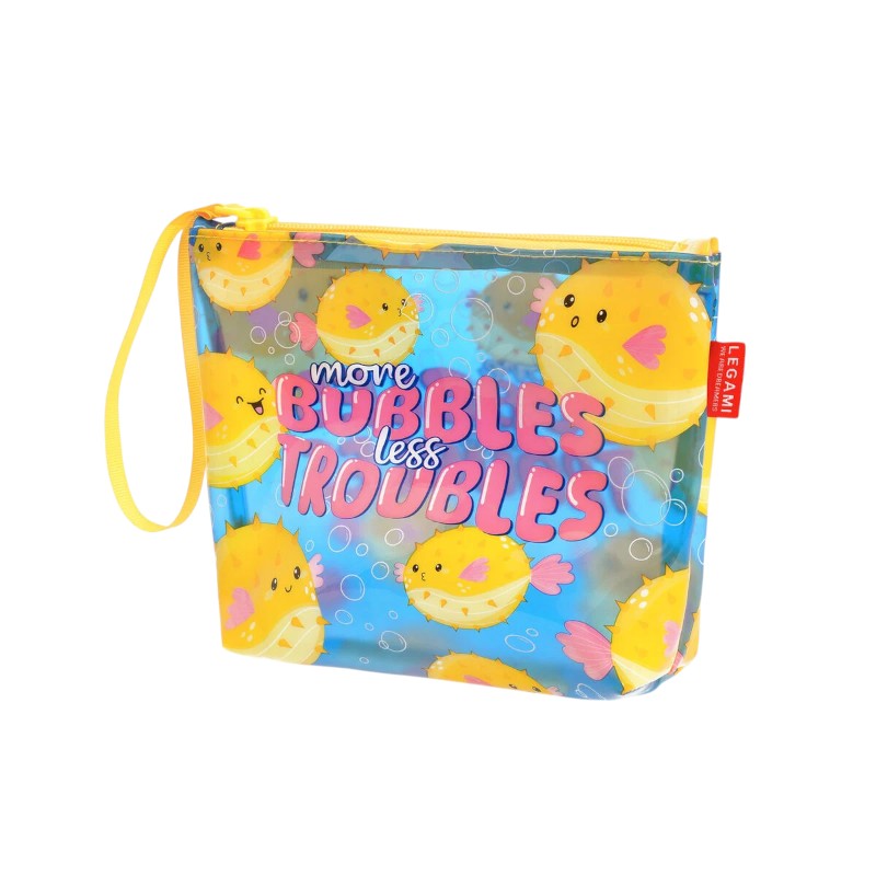 Pochette mare Legami Pufferfish 20x16cm: TPU trasparente impermeabile, zip, laccetto da polso. Design kawaii pesce palla. Perfetta per spiaggia e costume!
