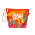 Pochette mare Legami Tropicana Dream 20x16cm: TPU impermeabile, zip arancione, laccetto incluso. Design floreale tropicale. Scoprila su Viano Shop!
