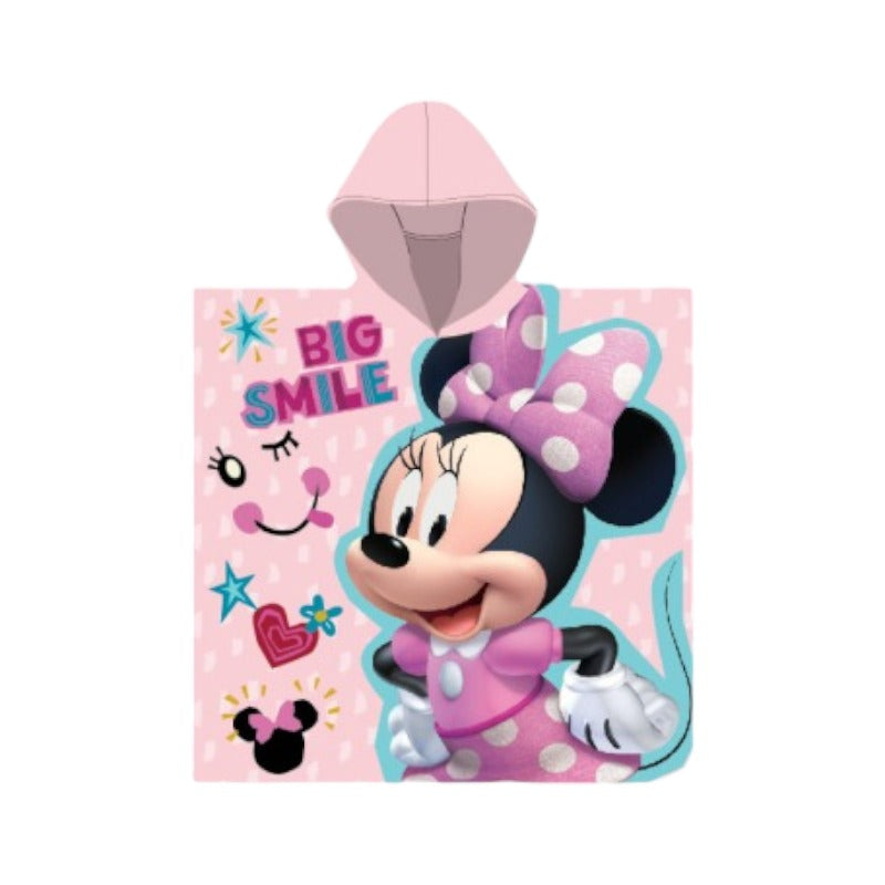 Accappatoio poncho in microfibra Disney a tema Minnie Mouse, con cappuccio.