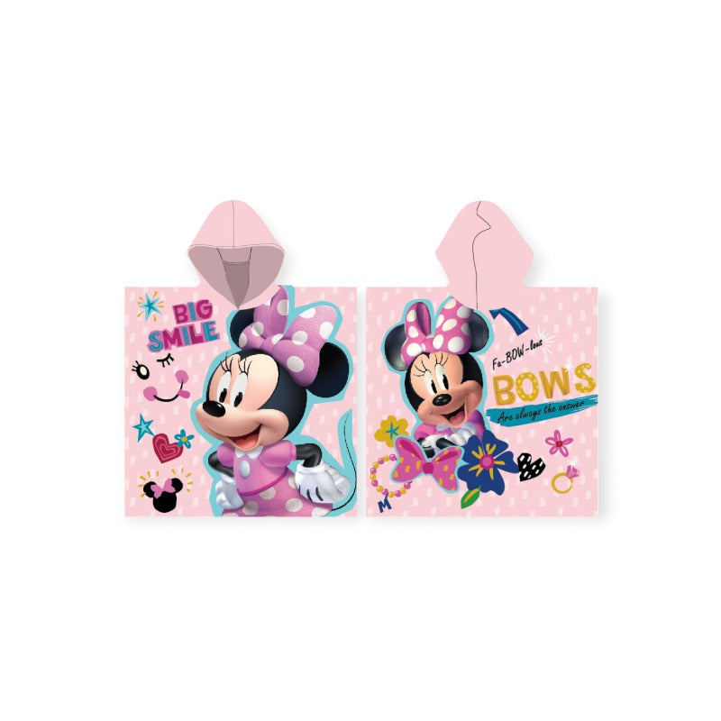 Accappatoio poncho in microfibra Disney a tema Minnie Mouse, con cappuccio.