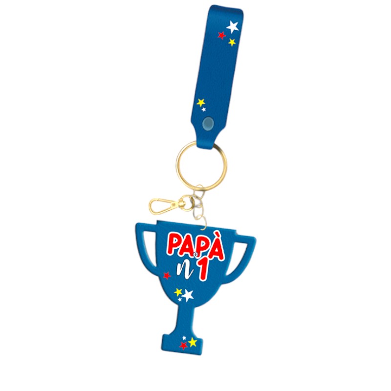 Portachiavi regalo con il disegno di una coppa e la scritta "Papà n°1"